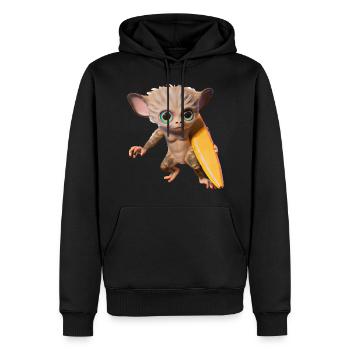 Surfbrett tragender Tarsier - Männer Premium Bio Hoodie - Schwarz - Vorne - Nico (187cm)