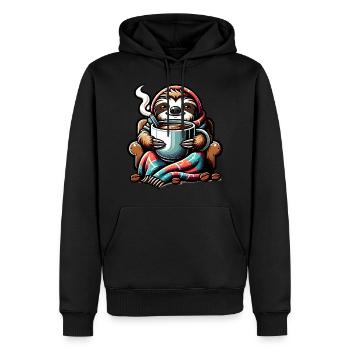 Paresseuse douillette avec café - Sweat à capuche Premium bio Homme - noir - Devant - Nico (187cm)
