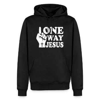 One Way Jesus Christian | Proud Catholic - Men’s Premium Organic Hoodie - black - Front - Nico (187cm)