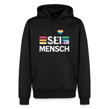 SEI EIN MENSCH - Statement für mehr Menschlichkeit - Männer Premium Bio Hoodie - Schwarz - Vorne - Nico (187cm)
