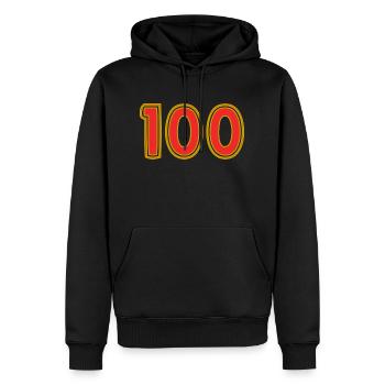 100. 100 ANS. 100e ANNIVERSAIRE. ANNIVERSAIRE 100 - Sweat à capuche Premium bio Homme - noir - Devant - Nico (187cm)