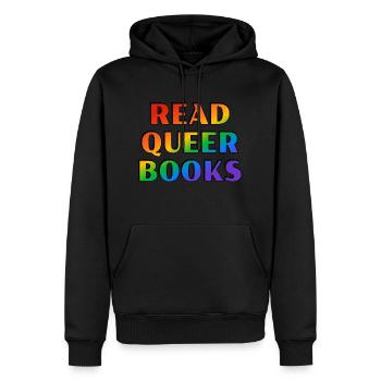 Lire des livres queer - Sweat à capuche Premium bio Homme - noir - Devant - Nico (187cm)