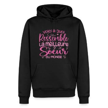 Cadeau Meilleure Sœur - Cadeau Super et cool Soeur - Sweat à capuche Premium bio Homme - noir - Devant - Nico (187cm)