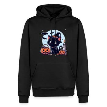 Kitty halloween - Sweat à capuche Premium bio Homme - noir - Devant - Nico (187cm)