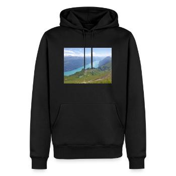 MOUNTAIN AND LAKE - Men’s Premium Organic Hoodie - black - Front - Nico (187cm)