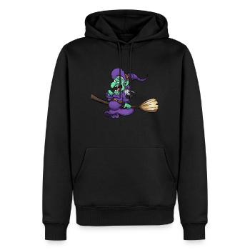 Verrückte lachende Hexe auf Besen - Männer Premium Bio Hoodie - Schwarz - Vorne - Nico (187cm)