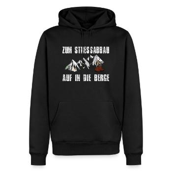 Zum Stressabbau Auf in den Bergen - Männer Premium Bio Hoodie - Schwarz - Vorne - Nico (187cm)