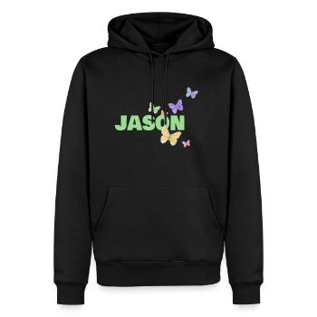 Jason mit Schmetterlingen - Männer Premium Bio Hoodie - Schwarz - Vorne - Nico (187cm)