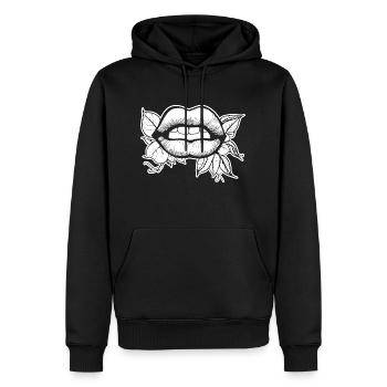 Lèvres, bouche, baisers lèvres - Sweat à capuche Premium bio Homme - noir - Devant - Nico (187cm)
