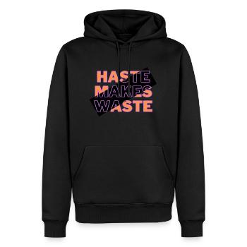 EILE MACHT VERSCHWENDUNG - Männer Premium Bio Hoodie - Schwarz - Vorne - Nico (187cm)