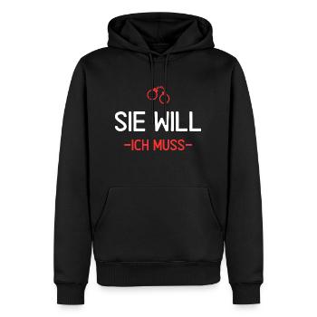 ELLE VEUT - JE DOIS - Sweat à capuche Premium bio Homme - noir - Devant - Nico (187cm)