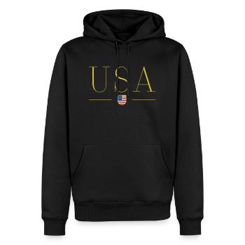 J’aime les États-Unis, T-shirt design de style élégance - Sweat à capuche Premium bio Homme - noir - Devant - Nico (187cm)