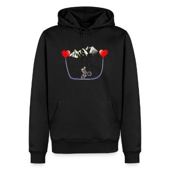 DEUX CŒURS BATTENT POUR LE VTT ET LA MONTAGNE ! - Sweat à capuche Premium bio Homme - noir - Devant - Nico (187cm)