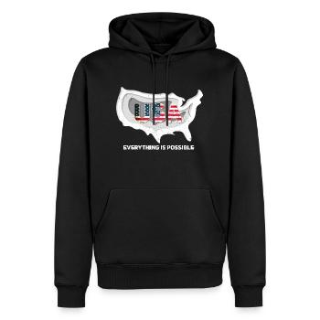 Carte des États-Unis avec le drapeau américain et l’inscription - Sweat à capuche Premium bio Homme - noir - Devant - Nico (187cm)