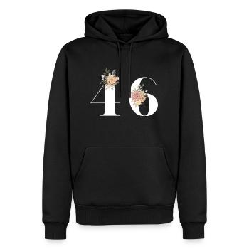 46e anniversaire fleuris (Cadeau de 46 ans) - Sweat à capuche Premium bio Homme - noir - Devant - Nico (187cm)