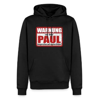 Paul Name Lustiges Warnschild - Männer Premium Bio Hoodie - Schwarz - Vorne - Nico (187cm)