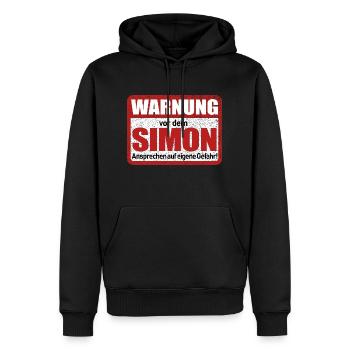 Simon Name Lustiges Warnschild - Männer Premium Bio Hoodie - Schwarz - Vorne - Nico (187cm)