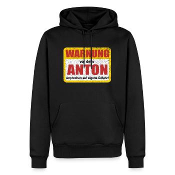 Anton Name Lustiges Warnschild - Männer Premium Bio Hoodie - Schwarz - Vorne - Nico (187cm)
