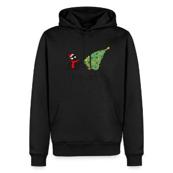 Drôle de chat noir poussant l’arbre de Noël sur le chat - Sweat à capuche Premium bio Homme - noir - Devant - Nico (187cm)