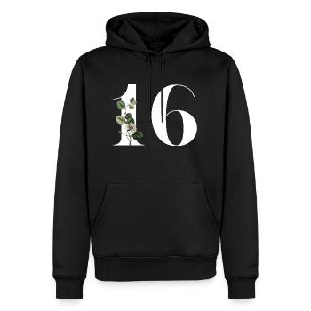 Numéro 16 floral vert -16e anniversaire floral - Sweat à capuche Premium bio Homme - noir - Devant - Nico (187cm)