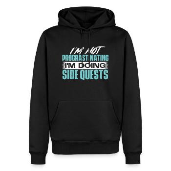 Ne pas procrastiner - Faire des quêtes secondaires - Sweat à capuche Premium bio Homme - noir - Devant - Nico (187cm)