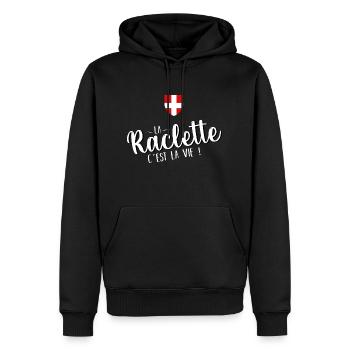 La Raclette c'est la vie blc savoie - Sweat à capuche Premium bio Homme - noir - Devant - Nico (187cm)