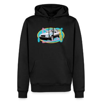 Hachiriku – AE86 véhicule japonais dans le style des années 80 - Sweat à capuche Premium bio Homme - noir - Devant - Nico (187cm)