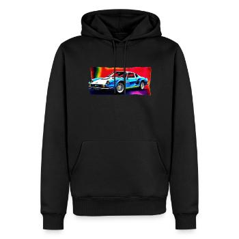 Retro Car on Rainbow Background - Men’s Premium Organic Hoodie - black - Front - Nico (187cm)