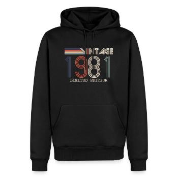 Jahrgang 1981 Jubiläumsgeschenk - Jahrgang 1981 - Männer Premium Bio Hoodie - Schwarz - Vorne - Nico (187cm)
