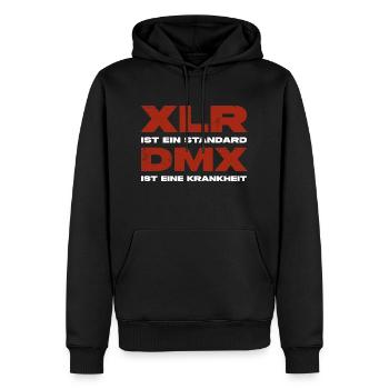 XLR vs DMX. Tontechniker versus Lichttechniker. - Männer Premium Bio Hoodie - Schwarz - Vorne - Nico (187cm)