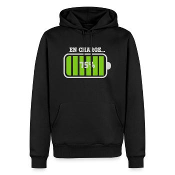 Akku bei 75 % Ladung - Männer Premium Bio Hoodie - Schwarz - Vorne - Nico (187cm)