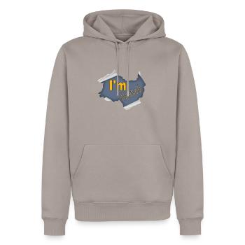I'm torn - Men’s Premium Organic Hoodie - taupe - Front - Nico (187cm)