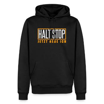 Halt Stop Jetzt Rede Ich Assi TV - Männer Premium Bio Hoodie - Schwarz - Vorne - Nico (187cm)