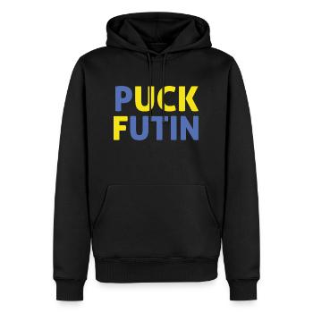 Je me tiens avec l’Ukraine Puck Futin soutient l’Ukraine - Sweat à capuche Premium bio Homme - noir - Devant - Nico (187cm)