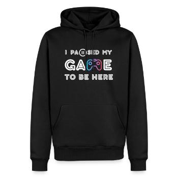 Ich habe mein Spiel pausiert, um hier zu sein - Männer Premium Bio Hoodie - Schwarz - Vorne - Nico (187cm)