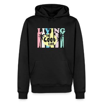 Living Good Life Palm Summer Retro - Men’s Premium Organic Hoodie - black - Front - Nico (187cm)