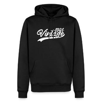 Millésime 1981 Cadeau d’anniversaire 1981 - Sweat à capuche Premium bio Homme - noir - Devant - Nico (187cm)