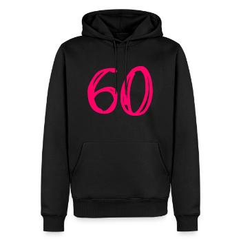 60. 60 ANS. 60e ANNIVERSAIRE. ANNIVERSAIRE 60 ANS. - Sweat à capuche Premium bio Homme - noir - Devant - Nico (187cm)