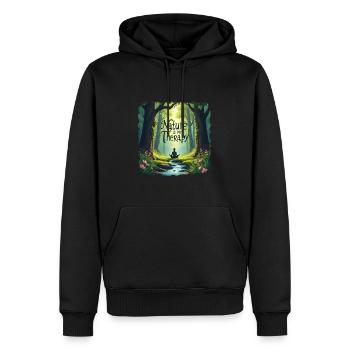 Nature is my Therapy - Meditation im Wald - Männer Premium Bio Hoodie - Schwarz - Vorne - Nico (187cm)