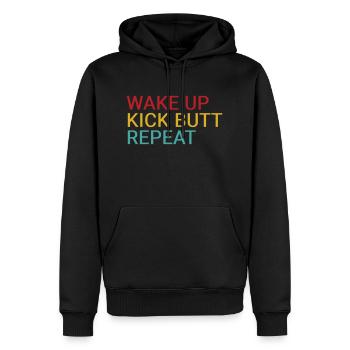 Wach auf. Tritt in den Hintern. Wiederholen - Männer Premium Bio Hoodie - Schwarz - Vorne - Nico (187cm)