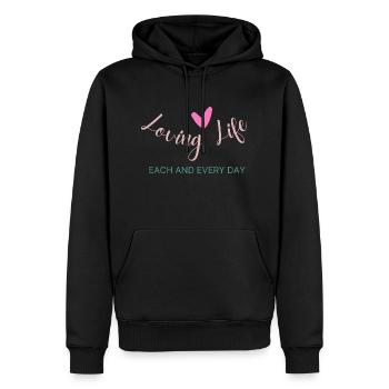 Loving Life Design - Men’s Premium Organic Hoodie - black - Front - Nico (187cm)
