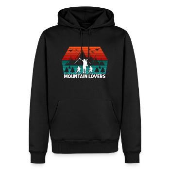 Mountain Lovers T-Shirt Hiking Mountains Nature Retro - Men’s Premium Organic Hoodie - black - Front - Nico (187cm)