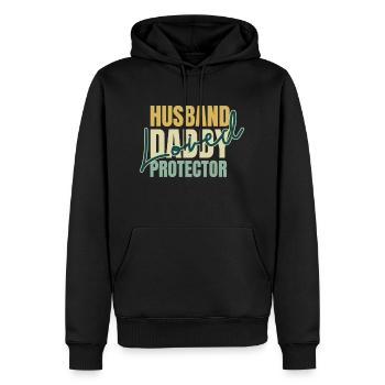 Fête des pères Mari Papa Protecteur Aimé - Papa - Sweat à capuche Premium bio Homme - noir - Devant - Nico (187cm)