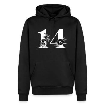 Nummer 14 Schwarze Blumen - 14. Blumengeburtstag - Männer Premium Bio Hoodie - Schwarz - Vorne - Nico (187cm)