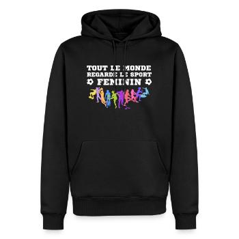 Tout Le Monde Regarde Le Sport Feminin - Sweat à capuche Premium bio Homme - noir - Devant - Nico (187cm)
