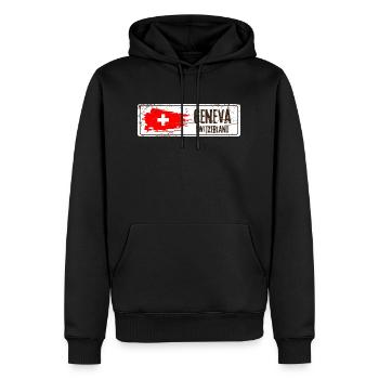 Genf Schweiz Flagge - Männer Premium Bio Hoodie - Schwarz - Vorne - Nico (187cm)
