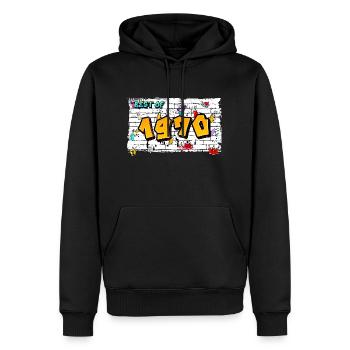 Vintage Rebel 1970 Graffiti – 55 Jahre Street - Männer Premium Bio Hoodie - Schwarz - Vorne - Nico (187cm)