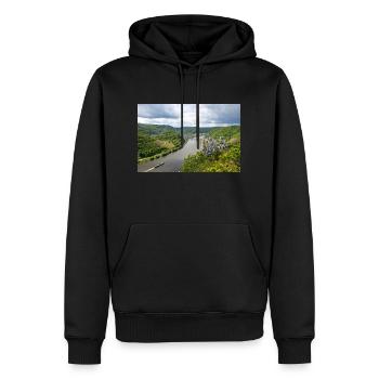 Mosel, Wein, Weinberg, Reil, Panorama - Männer Premium Bio Hoodie - Schwarz - Vorne - Nico (187cm)