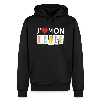 J aime mon école - Sweat à capuche Premium bio Homme - noir - Devant - Nico (187cm)