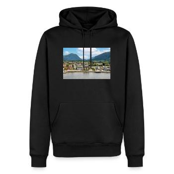Nordfjordeid Panoramablick vom Hafen Norwegen - Männer Premium Bio Hoodie - Schwarz - Vorne - Nico (187cm)